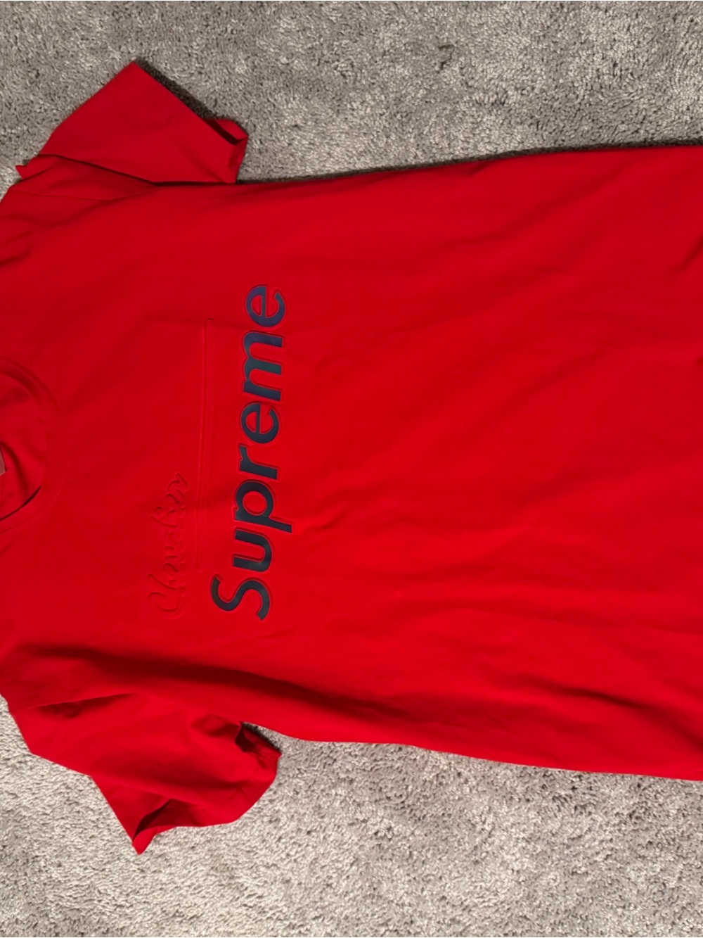 Supreme Red Tee with Navy Outline Logo